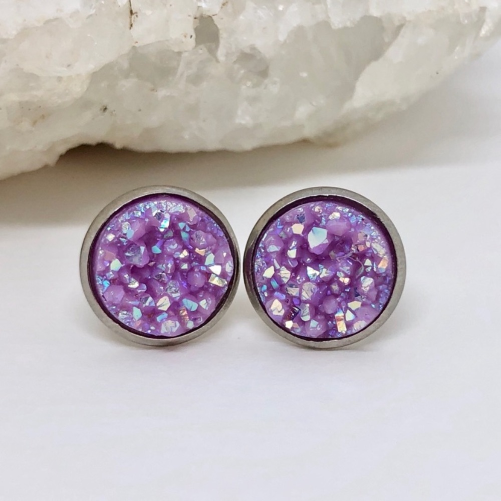 Gorgeous Handmade Purple Druzy+Succulent Earrings - Picture 5 of 8